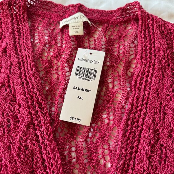 NWT Coldwater Creek Women’s Linen/Cotton Crochet Sweater Shrug, Raspberry PXL - Picture 2 of 10